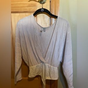 ASOS Beige Shimmery V-Neck Long Sleeves Bodysuit